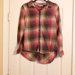 Lola P. Red & Green Plaid Button Down Shirt for Women Size Small